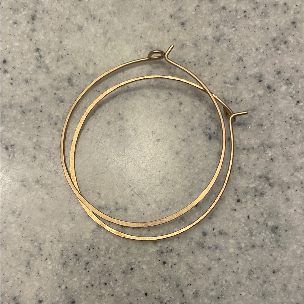 Gold Double Hoop Earrings - Minimal Hammered Circle Hoops